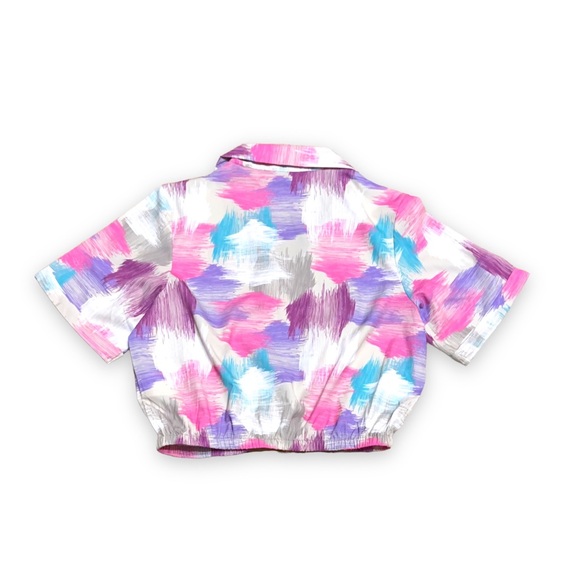 Zink London Multicolor Abstract Crop V-Neck Button-Up Blouse Women’s Size XS - Picture 3 of 10